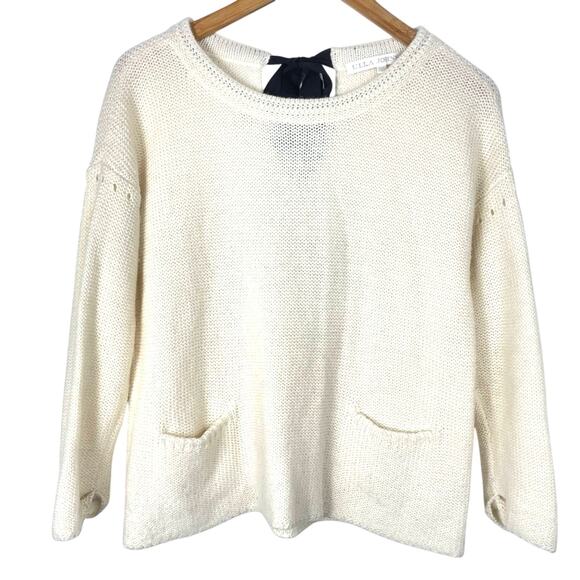 Ulla Johnson | White Sweater Black Bow Back Wool Alpaca Blend L - Picture 10 of 10